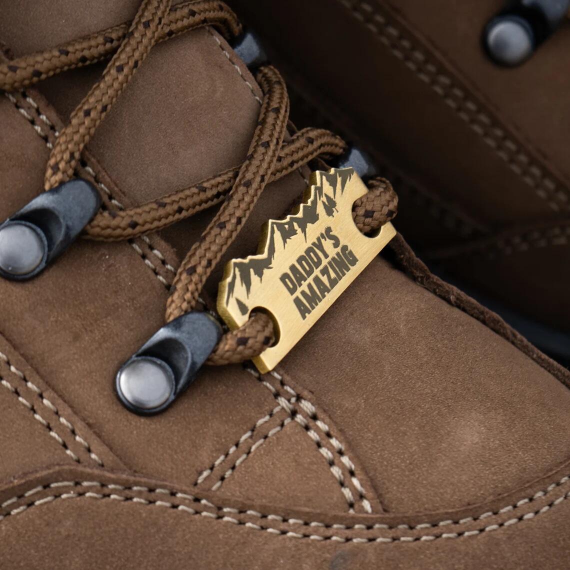 Personalised Solid Brass Hiking Boot Shoe Tags - Custom Outdoor Adventure Gift, Hiking Gift, Walking Gift