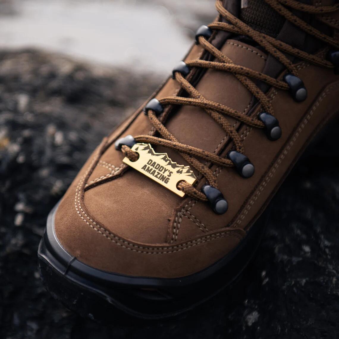 Personalised Solid Brass Hiking Boot Shoe Tags - Custom Outdoor Adventure Gift, Hiking Gift, Walking Gift