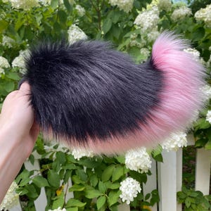 Ready To Ship Pretty In Black and Pink Premade Tail Handmade Deer Bear Bunny Dog Nub Tail for Cosplay and Fursuit fur suit