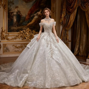 Wedding Dress with Embellishments Sparkling Off - Shoulder Ball Gown