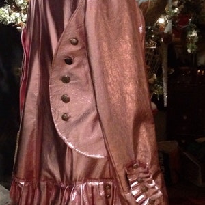 showdiva designs Metallic Leather Military Inspired Coat Asymmetrical Ruffles hints of Leopard