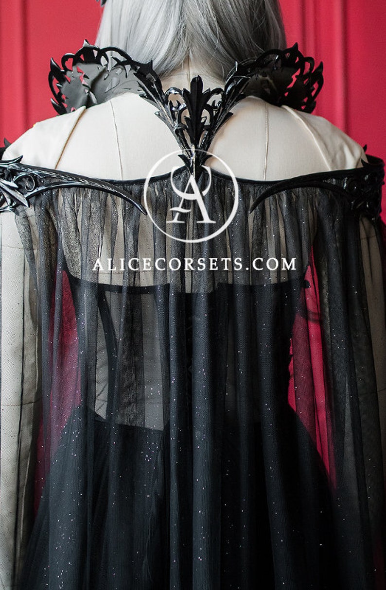 Luxury Gothic Fairytale Wedding Dress Cupped Corset Bodice ~ Black Bridal Gown ~ Halloween Vampire Cape ~ Wiccan Fantasy Masquerade Cloak