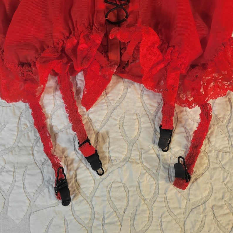 Vintage 80s Darling Red Lace Corset Bustier Garter Size 38 Unworn Lingerie Intimates