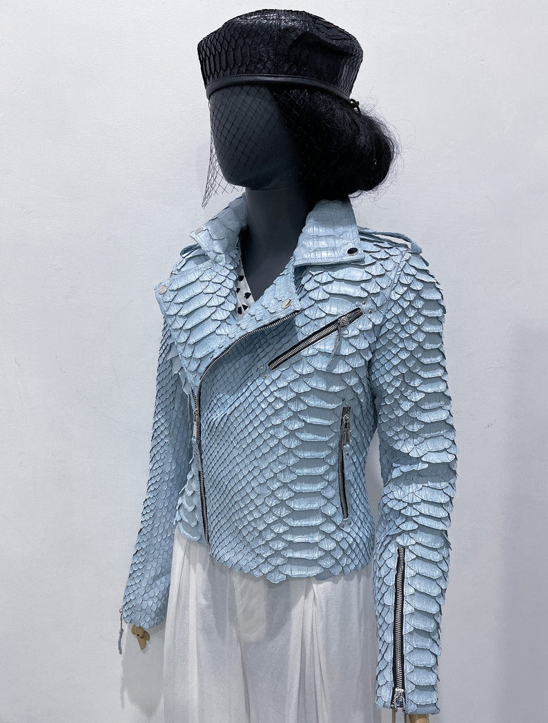 Custom KING Python Leather Jacket, Dragon Python Leather Jacket For Woman