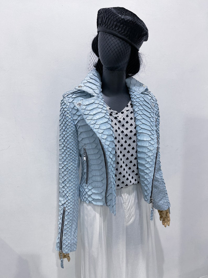 Custom KING Python Leather Jacket, Dragon Python Leather Jacket For Woman