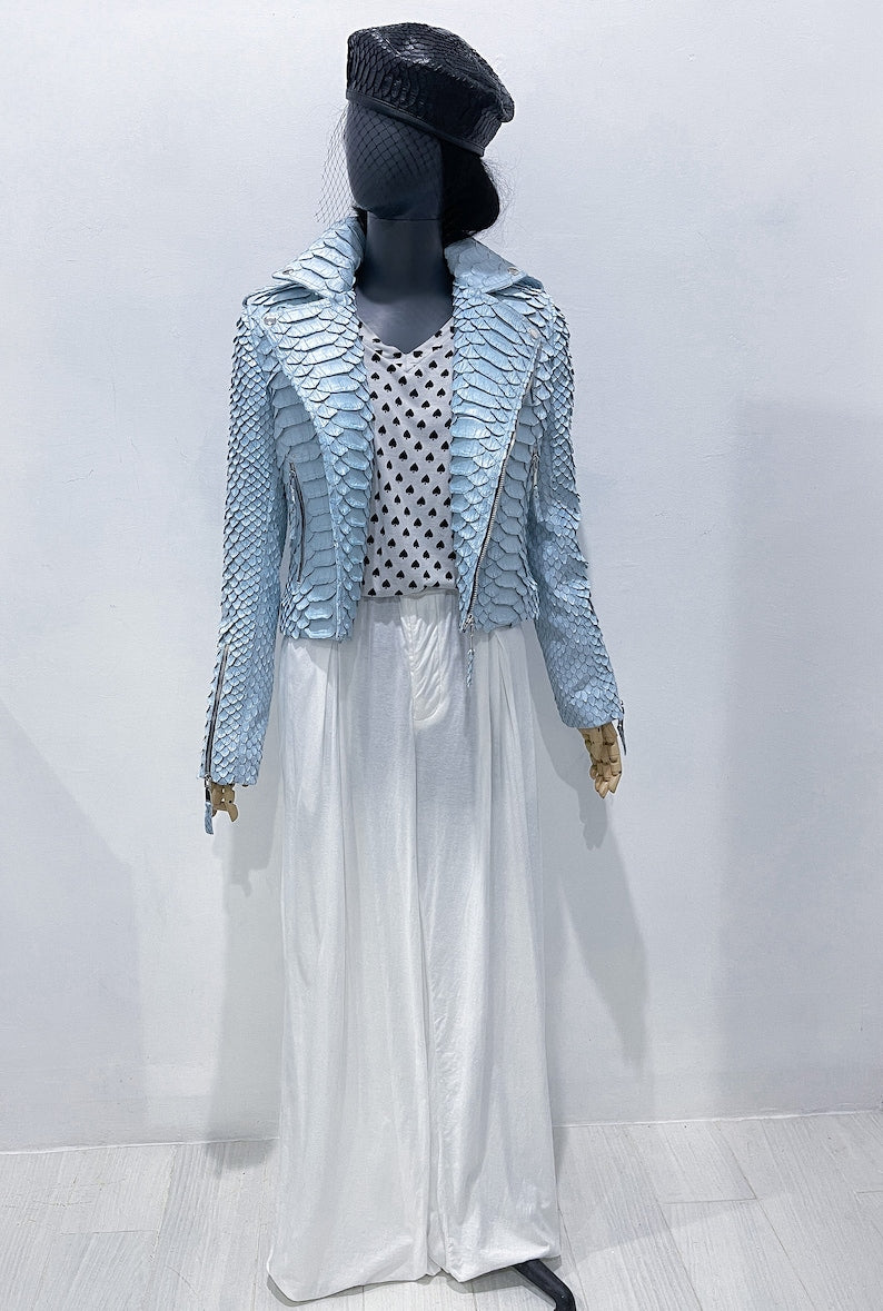 Custom KING Python Leather Jacket, Dragon Python Leather Jacket For Woman