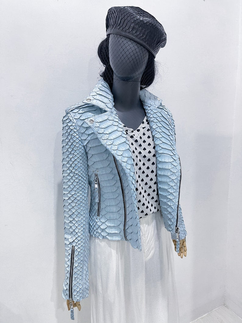 Custom KING Python Leather Jacket, Dragon Python Leather Jacket For Woman