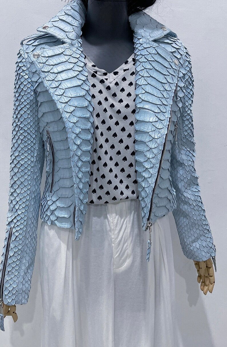 Custom KING Python Leather Jacket, Dragon Python Leather Jacket For Woman