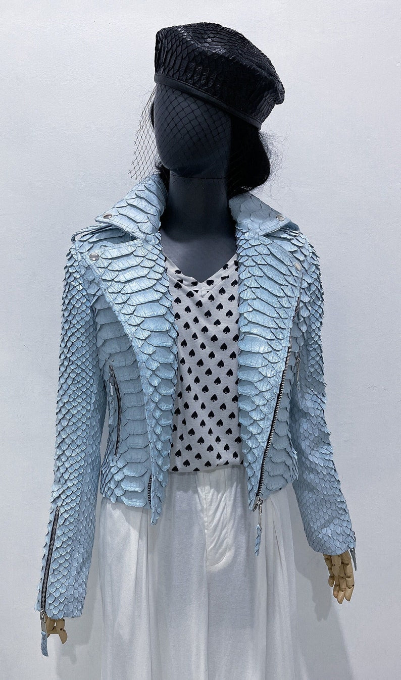 Custom KING Python Leather Jacket, Dragon Python Leather Jacket For Woman