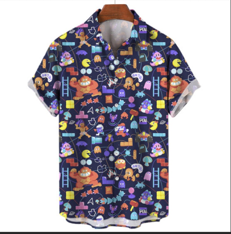 80s RETRO ARCADE Pattern Button Up Shirt Sizes S-3X | Video Games, Nintendo, Gamer, Hawaiian Shirt, Gaming Gift, Nostalgic