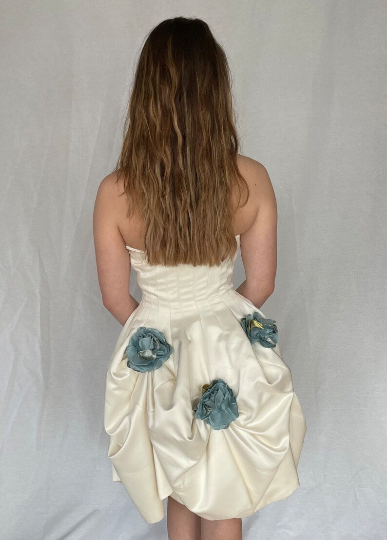 Vintage Betsey Johnson wedding dress white with blue flowers