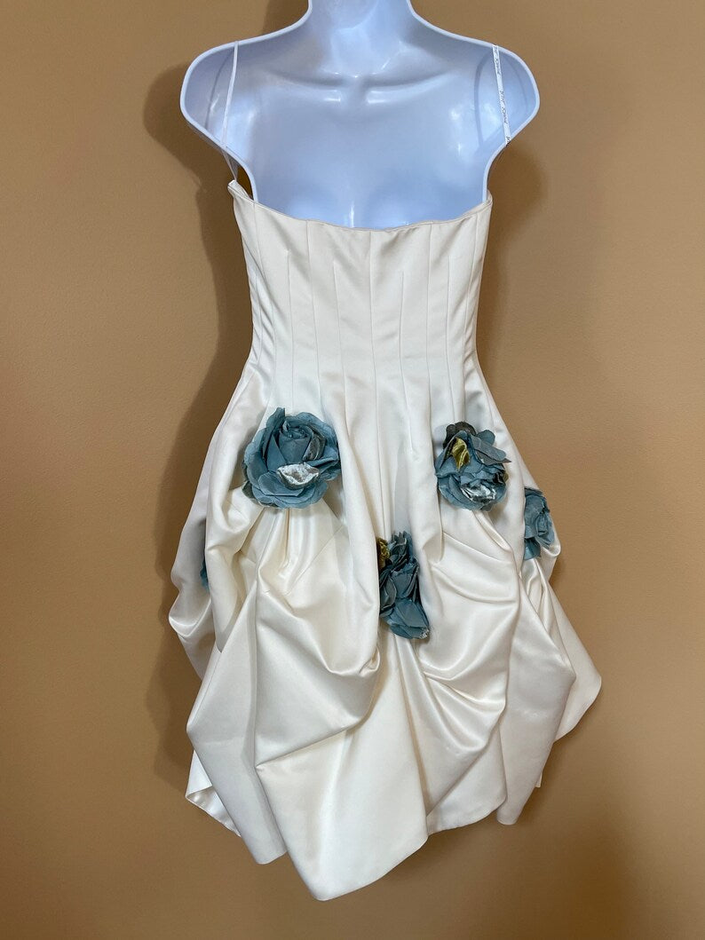 Vintage Betsey Johnson wedding dress white with blue flowers