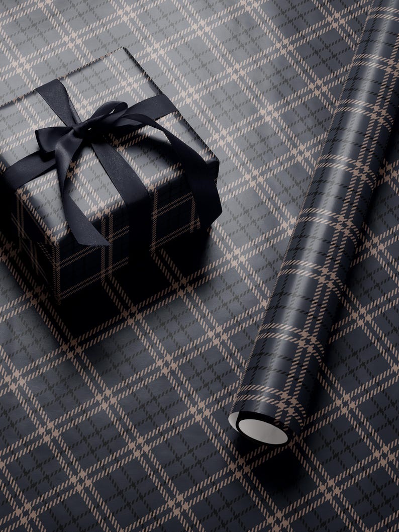 Classic Blue Plaid Wrapping Paper Traditional Gift Wrap Christmas Present Masculine Gift Wrapping Pattern Holiday Gift Wrap Festive Decor