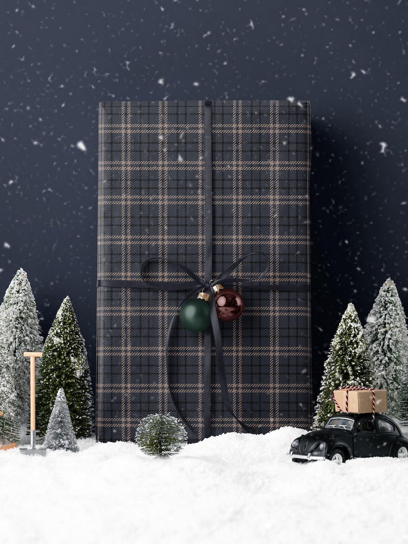 Classic Blue Plaid Wrapping Paper Traditional Gift Wrap Christmas Present Masculine Gift Wrapping Pattern Holiday Gift Wrap Festive Decor