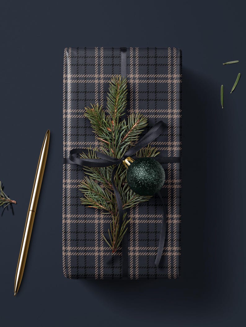 Classic Blue Plaid Wrapping Paper Traditional Gift Wrap Christmas Present Masculine Gift Wrapping Pattern Holiday Gift Wrap Festive Decor