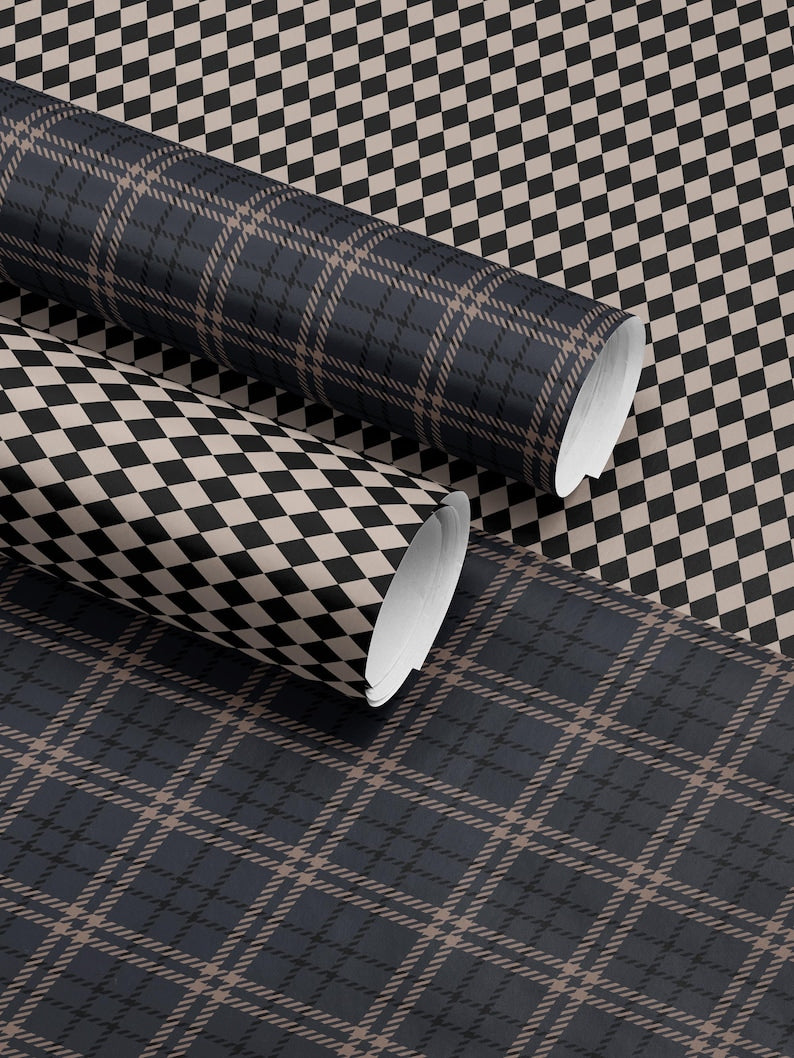 Classic Blue Plaid Wrapping Paper Traditional Gift Wrap Christmas Present Masculine Gift Wrapping Pattern Holiday Gift Wrap Festive Decor