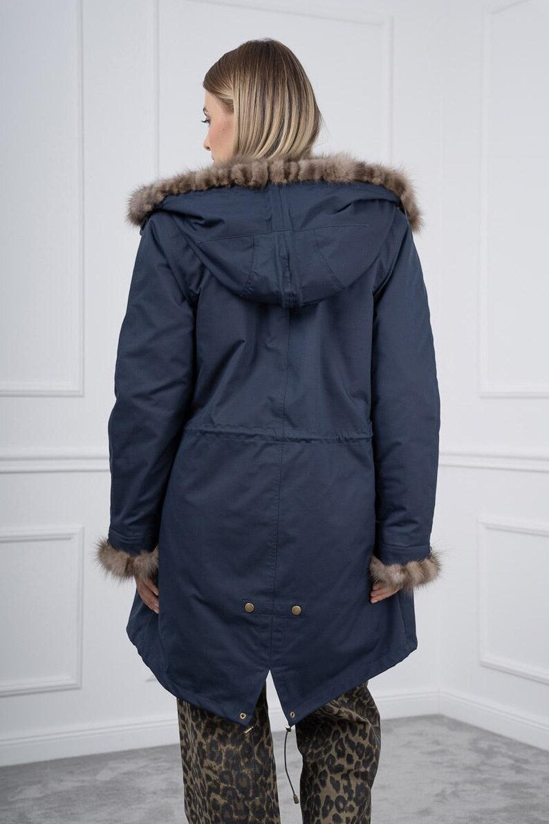 Blue Parka with Sable Fur Sections Interior