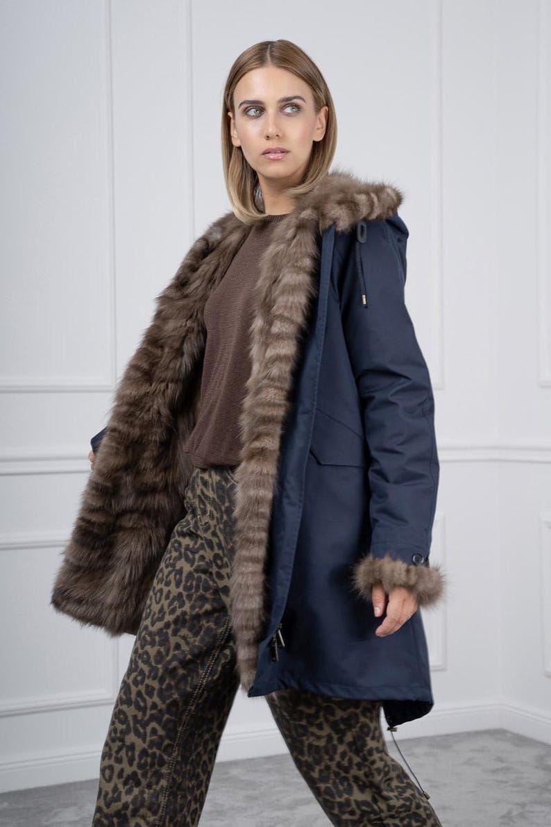 Blue Parka with Sable Fur Sections Interior