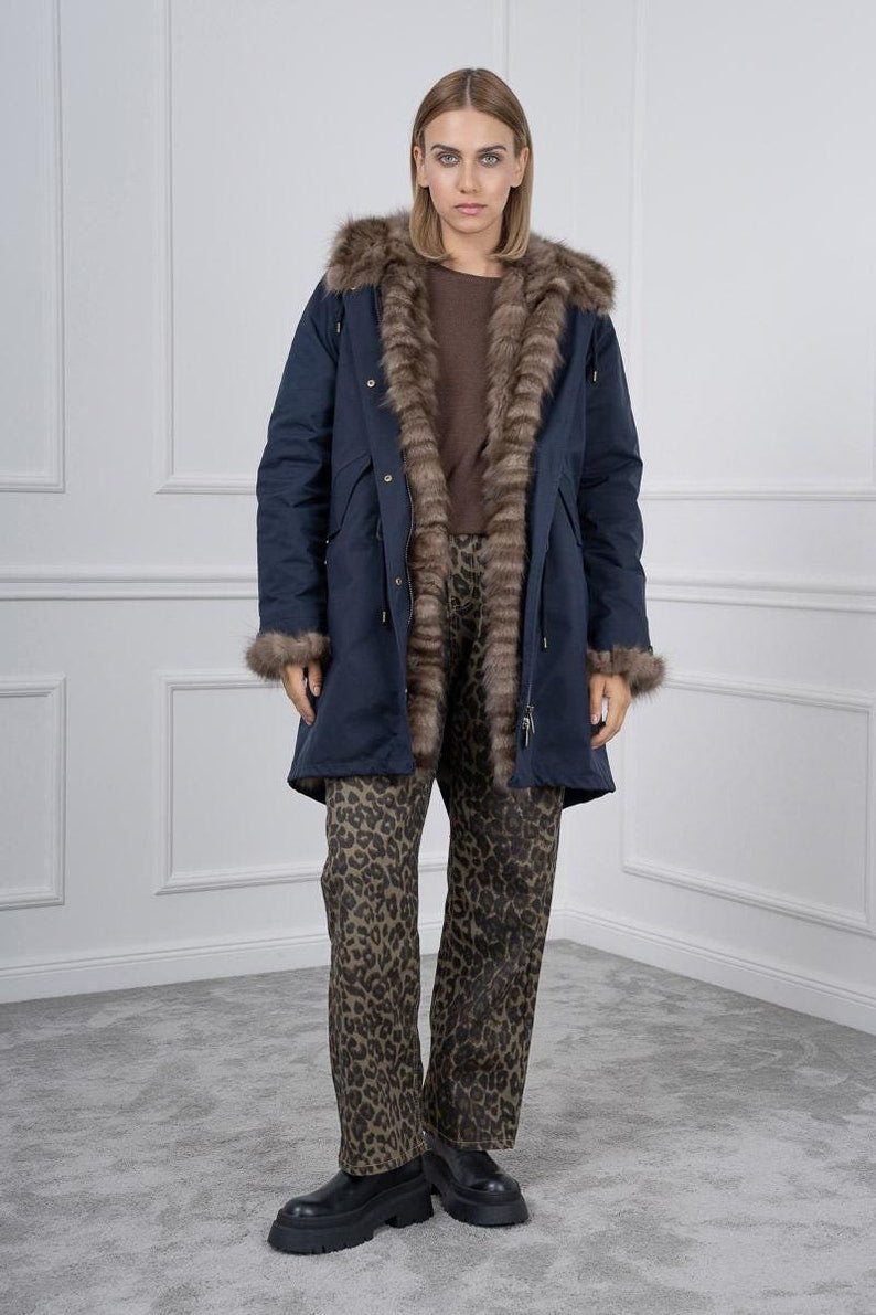 Blue Parka with Sable Fur Sections Interior