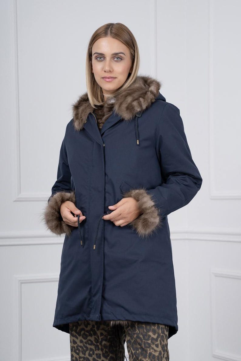 Blue Parka with Sable Fur Sections Interior