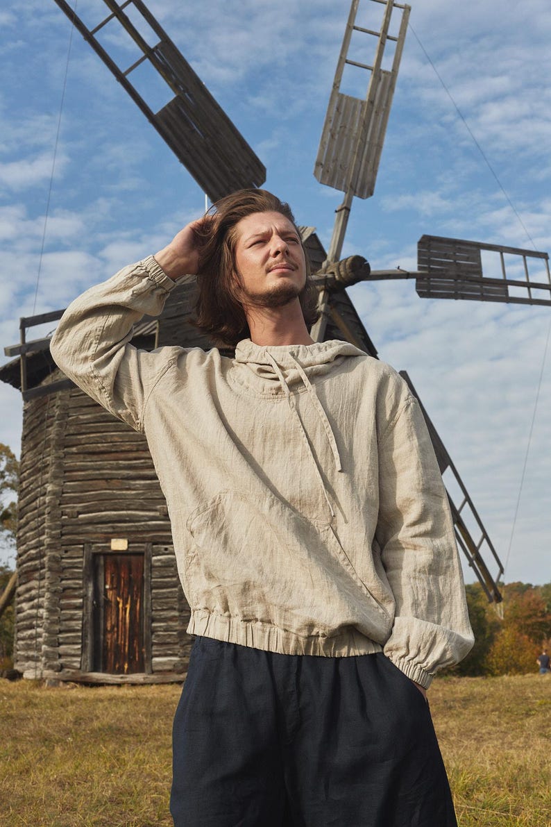 MOSS Men's Linen Hoodie, Fall Linen Clothing