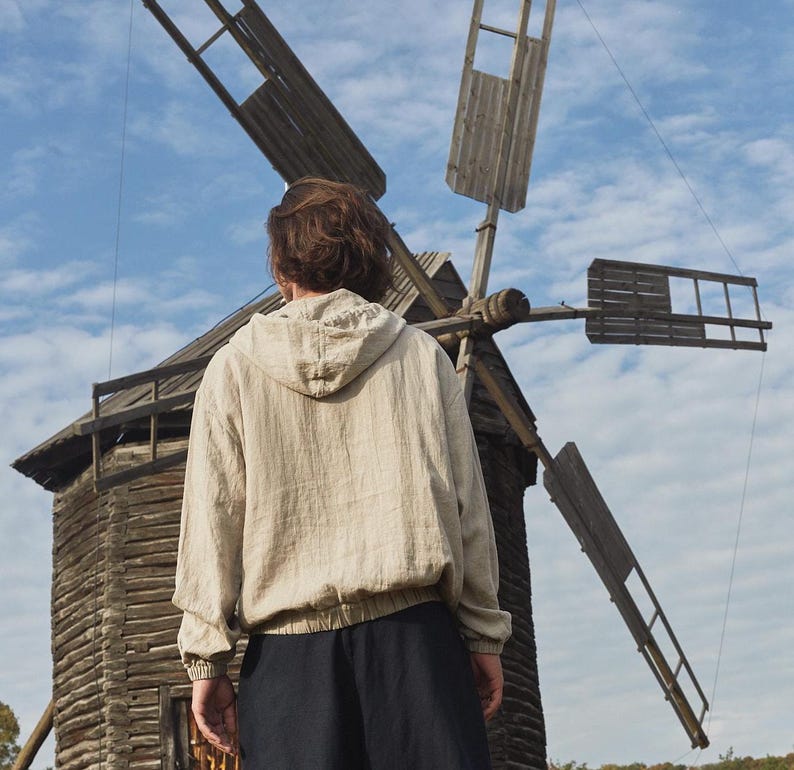 MOSS Men's Linen Hoodie, Fall Linen Clothing