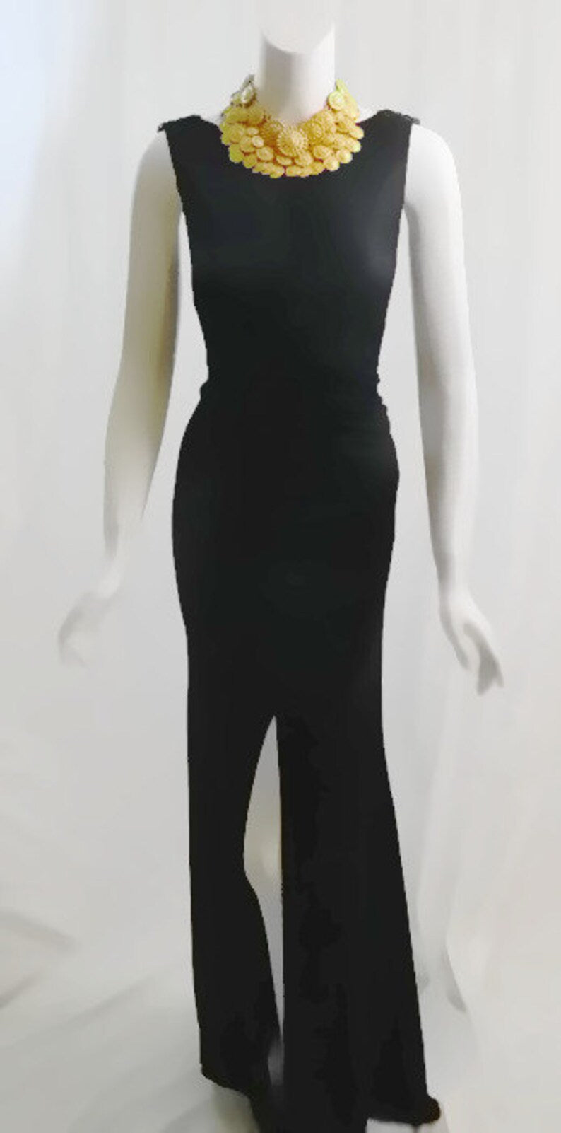 Vintage Gianni Versace Couture Black Evening Gown – Size 8 – Beaded Shoulders, Low Back, Long Dramatic Train
