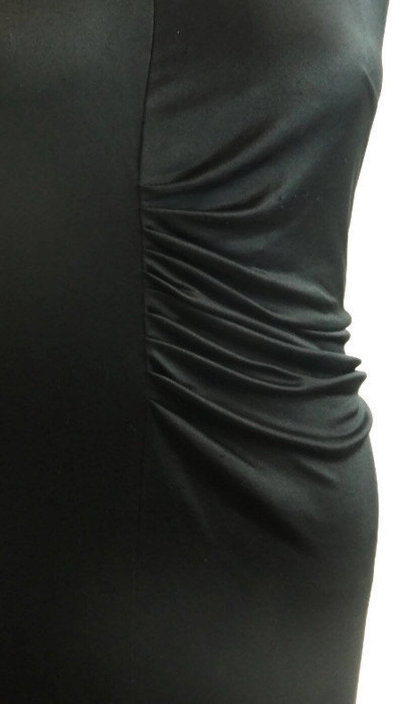 Vintage Gianni Versace Couture Black Evening Gown – Size 8 – Beaded Shoulders, Low Back, Long Dramatic Train