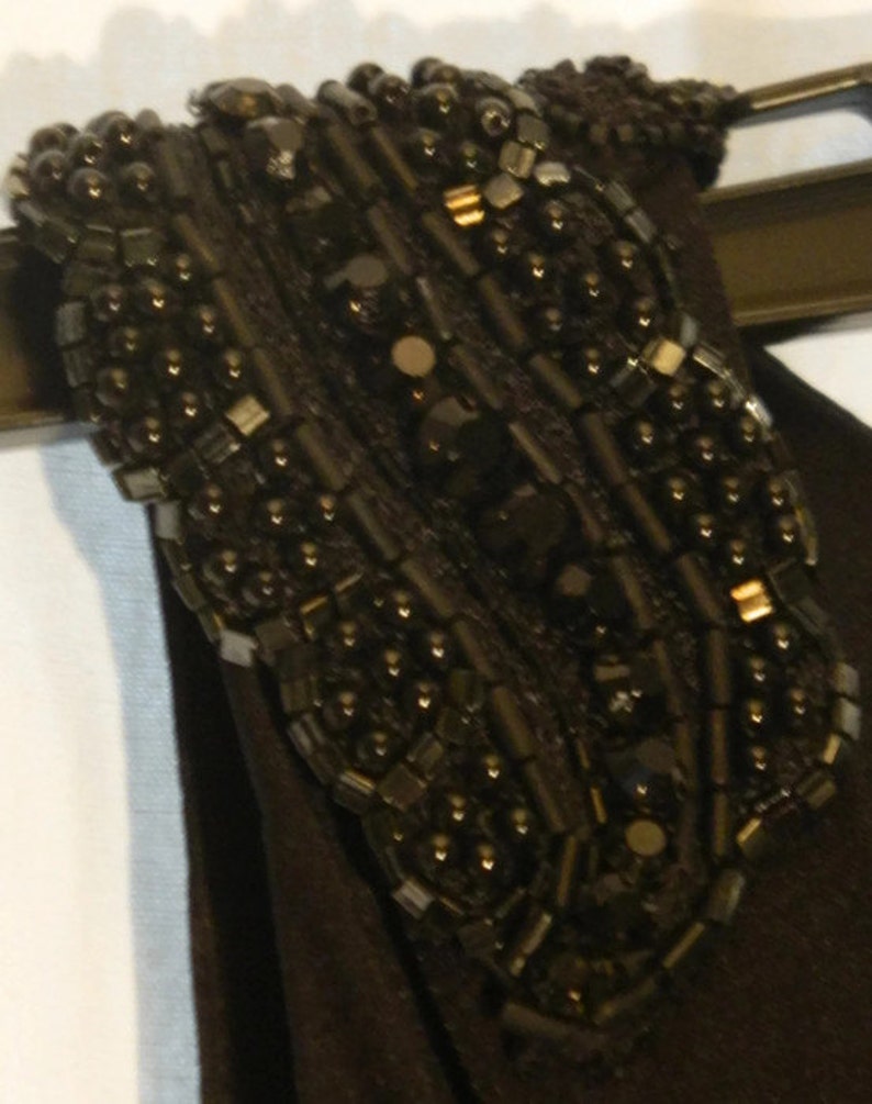 Vintage Gianni Versace Couture Black Evening Gown – Size 8 – Beaded Shoulders, Low Back, Long Dramatic Train