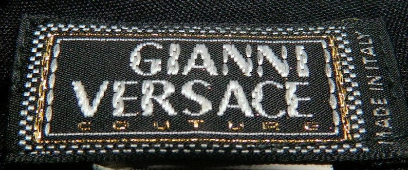 Vintage Gianni Versace Couture Black Evening Gown – Size 8 – Beaded Shoulders, Low Back, Long Dramatic Train