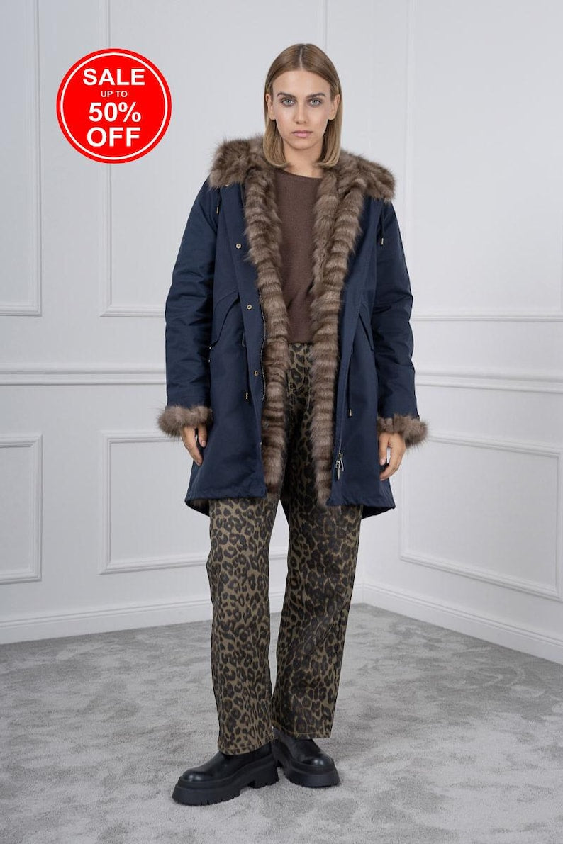 Blue Parka with Sable Fur Sections Interior