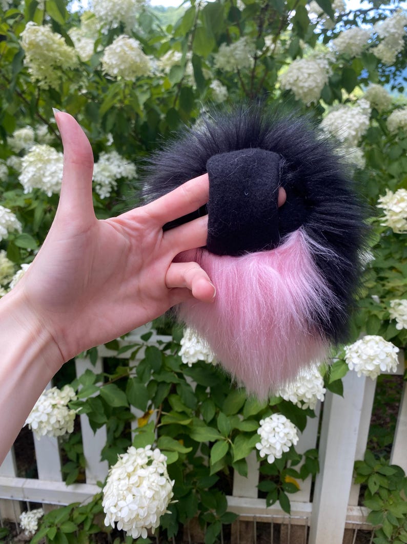 Ready To Ship Pretty In Black and Pink Premade Tail Handmade Deer Bear Bunny Dog Nub Tail for Cosplay and Fursuit fur suit