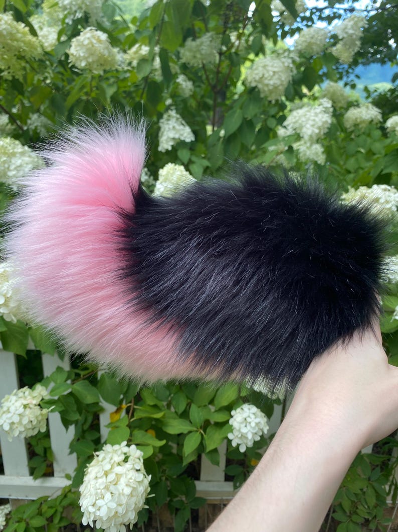 Ready To Ship Pretty In Black and Pink Premade Tail Handmade Deer Bear Bunny Dog Nub Tail for Cosplay and Fursuit fur suit