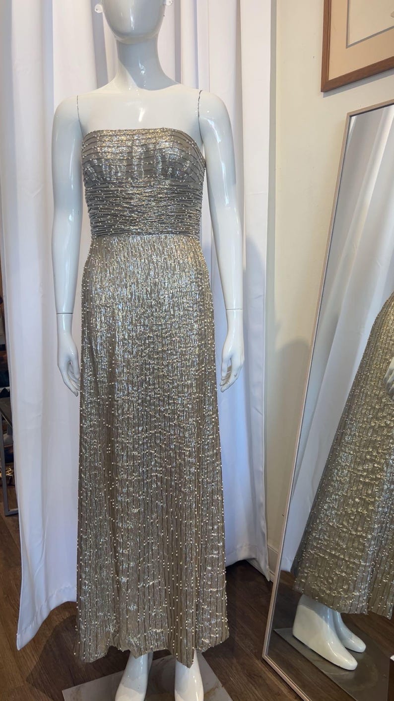 Spectacular Metallic Beaded Couture Gown by Oscar De La Renta