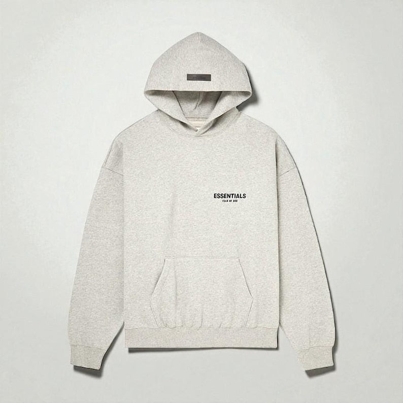 Vintage ESSENTIALS Loose Fit Hoodie High Street Essentials Grunge Clothing Gray Black Cotton Hooded Crew Neck Winter Sweatshirt HOODED