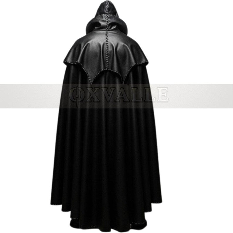 Handmade Leather Hooded Cloak: Gothic Cosplay Costume