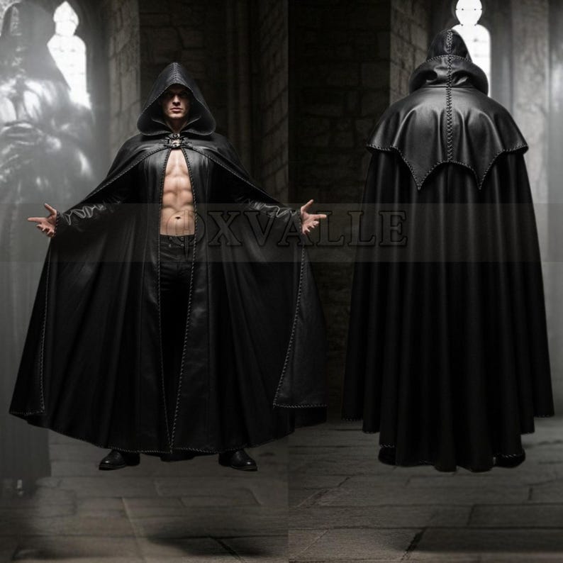 Handmade Leather Hooded Cloak: Gothic Cosplay Costume