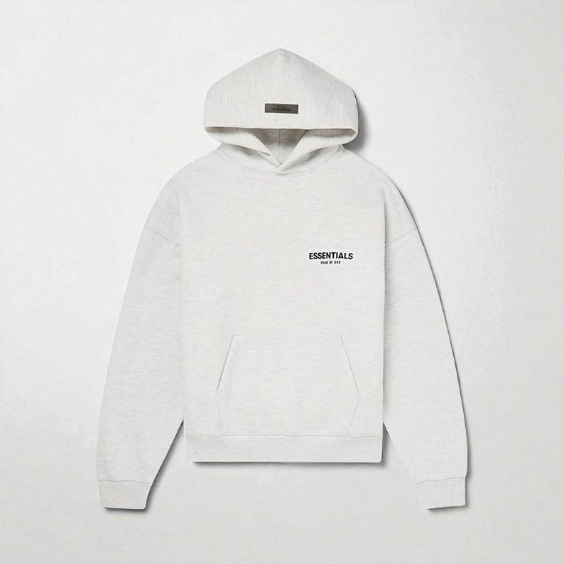 Vintage ESSENTIALS Loose Fit Hoodie High Street Essentials Grunge Clothing Gray Black Cotton Hooded Crew Neck Winter Sweatshirt HOODED