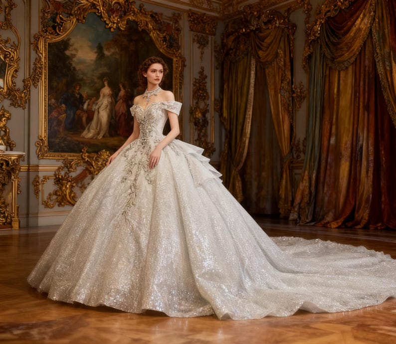 Wedding Dress with Embellishments Sparkling Off - Shoulder Ball Gown