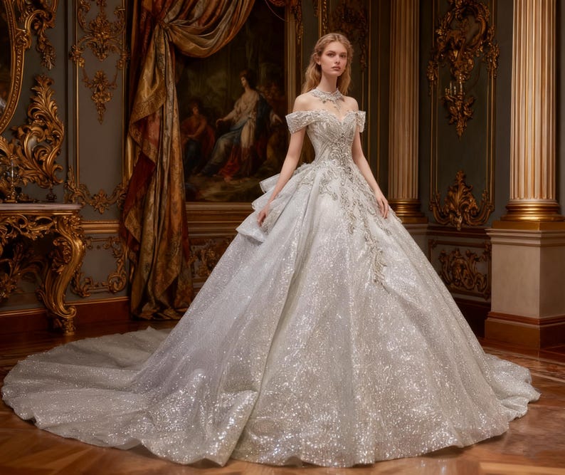 Wedding Dress with Embellishments Sparkling Off - Shoulder Ball Gown