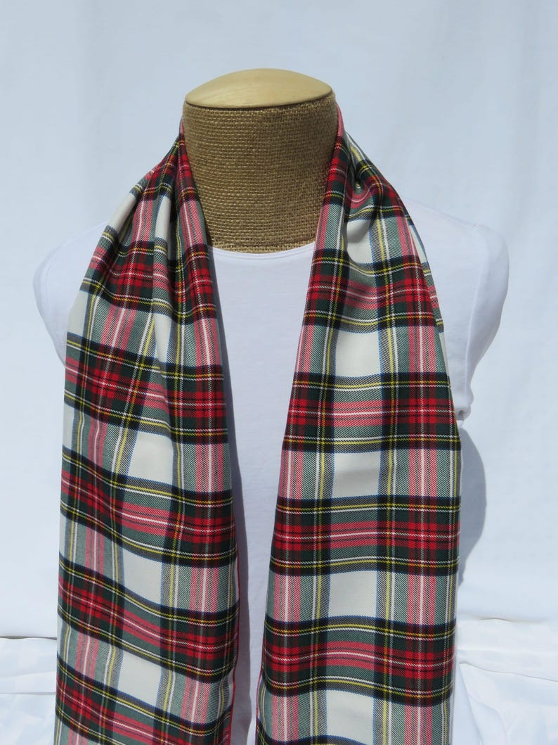 Scarf, Dress Stewart Tartan Scarf Gift For Christmas or Holiday Photos, Trendy Red and White Plaid Scarf Made in Canada by Taylors Tartans