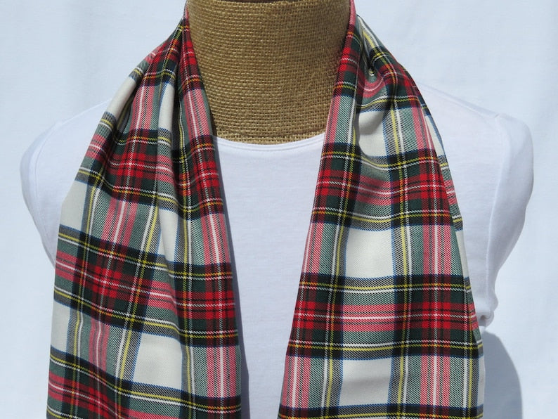 Scarf, Dress Stewart Tartan Scarf Gift For Christmas or Holiday Photos, Trendy Red and White Plaid Scarf Made in Canada by Taylors Tartans