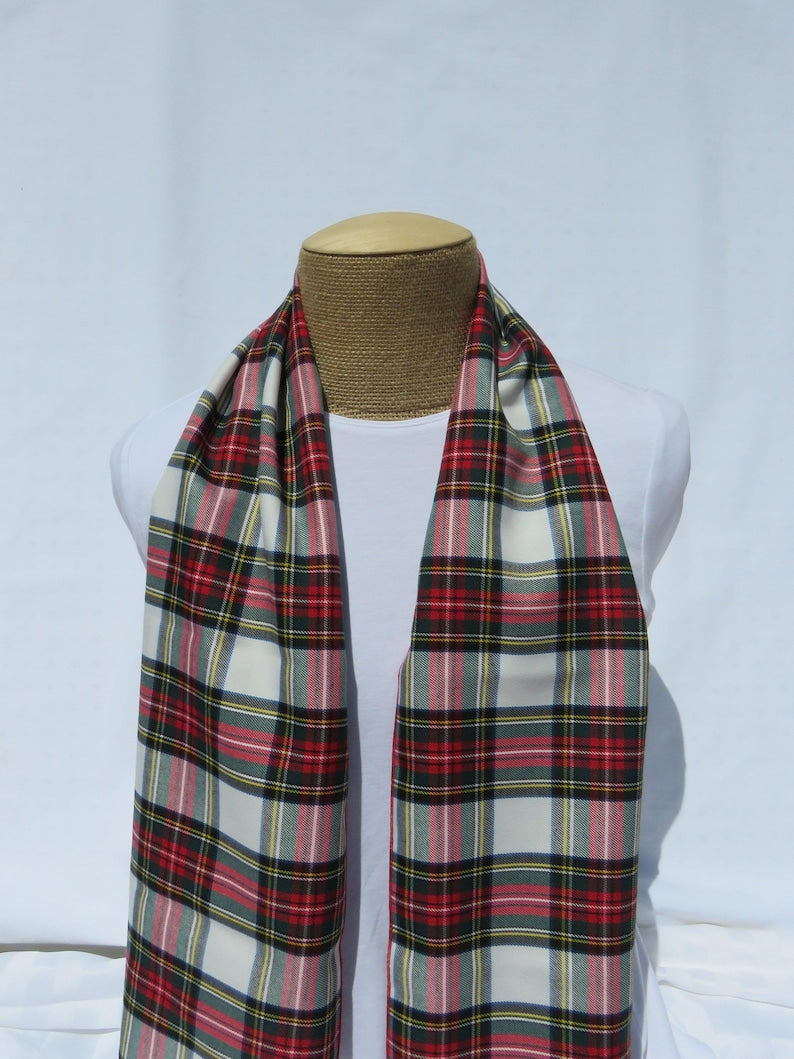 Scarf, Dress Stewart Tartan Scarf Gift For Christmas or Holiday Photos, Trendy Red and White Plaid Scarf Made in Canada by Taylors Tartans