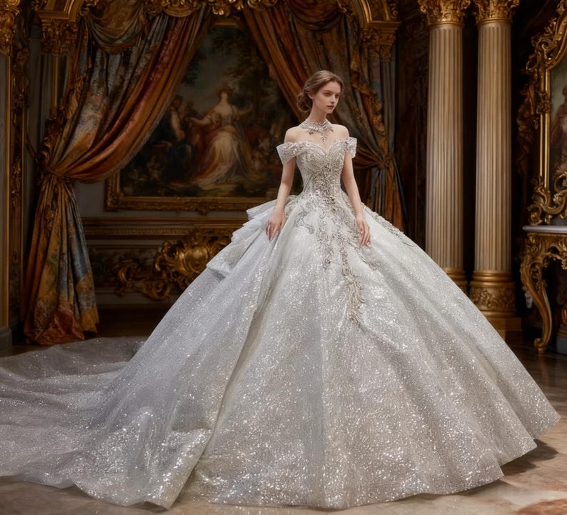 Wedding Dress with Embellishments Sparkling Off - Shoulder Ball Gown