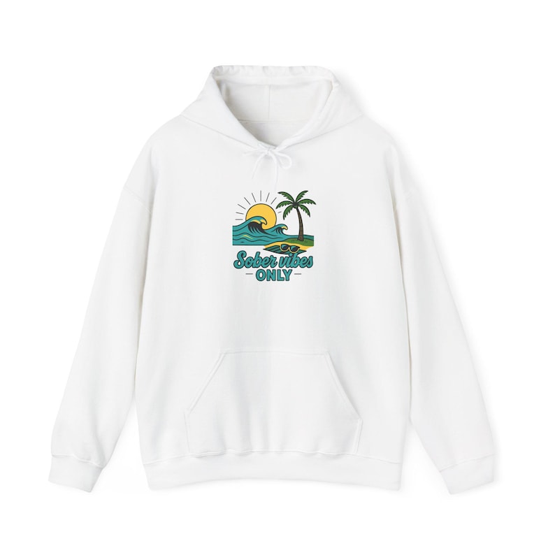 Sober Vibes Only Beach Hoodie - Unisex Heavy Blend Sweatshirt | Recovery Gift, Summer Wear, Cozy Comfort
