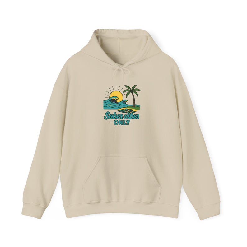 Sober Vibes Only Beach Hoodie - Unisex Heavy Blend Sweatshirt | Recovery Gift, Summer Wear, Cozy Comfort