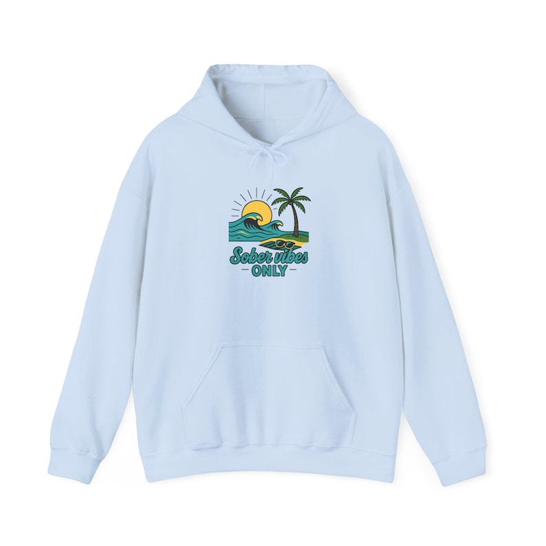 Sober Vibes Only Beach Hoodie - Unisex Heavy Blend Sweatshirt | Recovery Gift, Summer Wear, Cozy Comfort