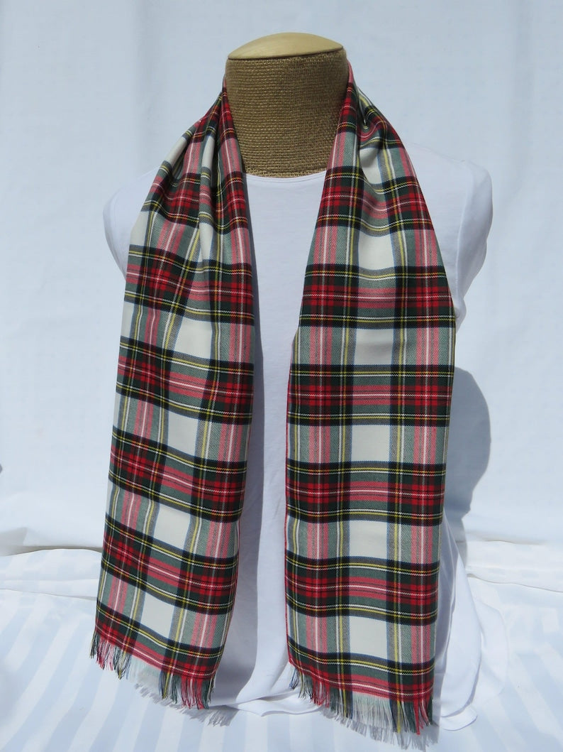 Scarf, Dress Stewart Tartan Scarf Gift For Christmas or Holiday Photos, Trendy Red and White Plaid Scarf Made in Canada by Taylors Tartans