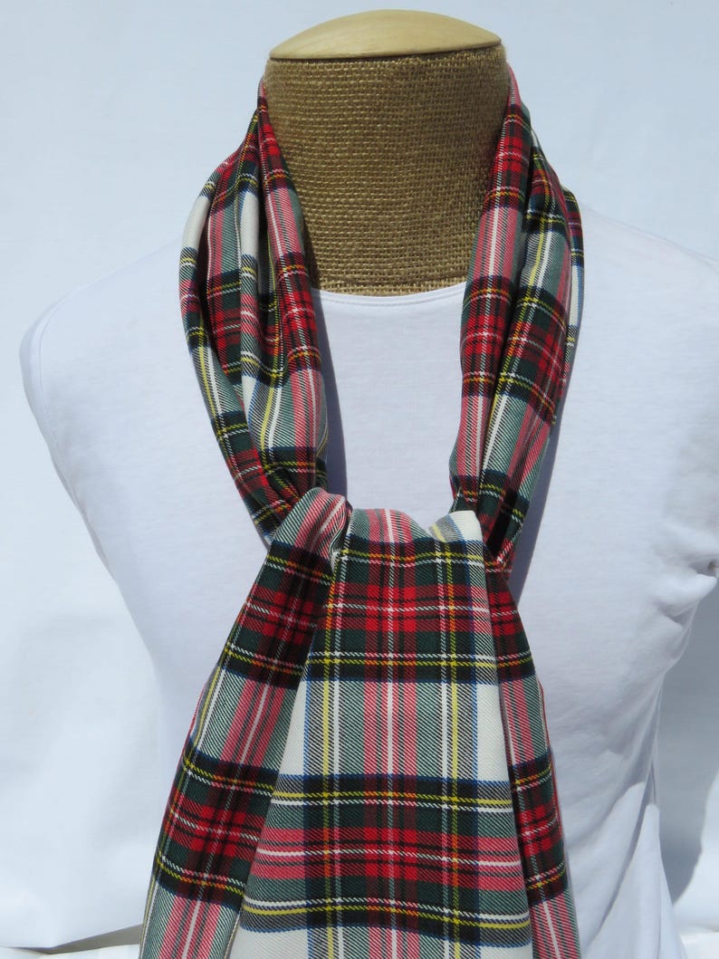 Scarf, Dress Stewart Tartan Scarf Gift For Christmas or Holiday Photos, Trendy Red and White Plaid Scarf Made in Canada by Taylors Tartans