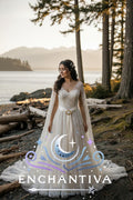 Léonie Celestial Star Wedding Dress – Enchantiva Bridal Gown with Cape Sleeves | Belt Optional | Moonlight Star Embroidered Dress